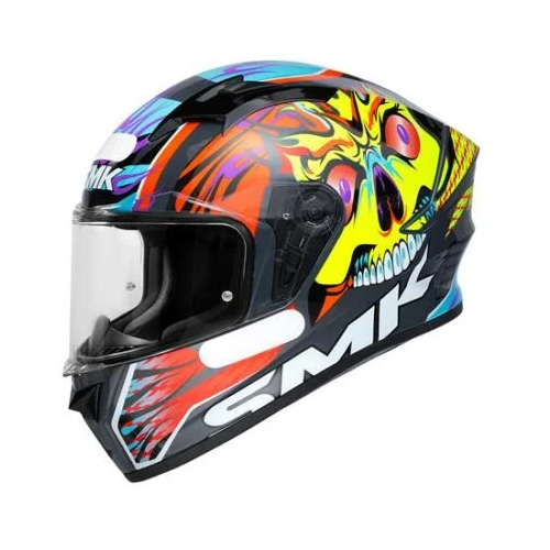 Capacete SMK Stellar Skull Cinza/Laranja/Amarelo Tam 60